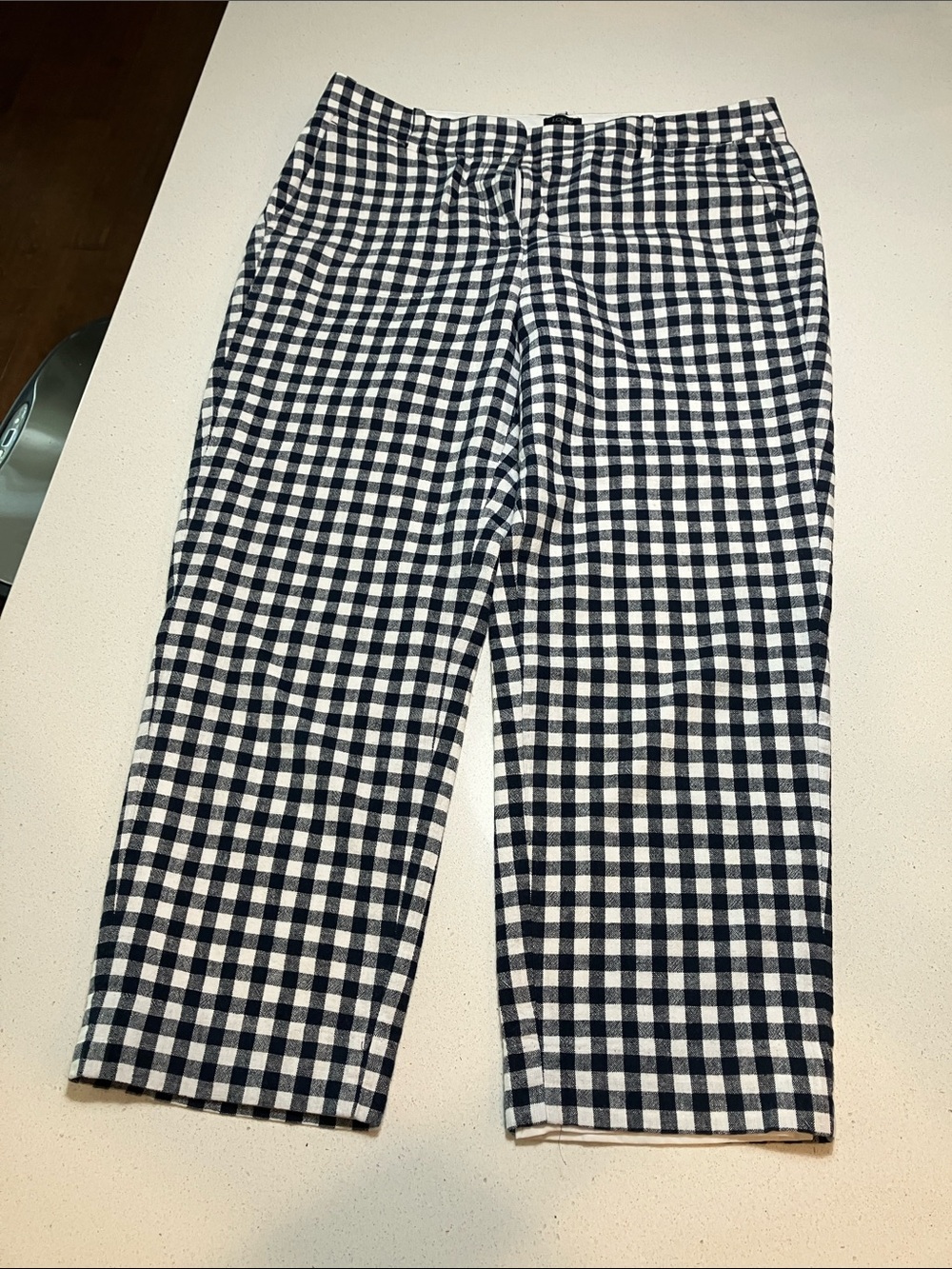 J. Crew Black and White Gingham linen Capris